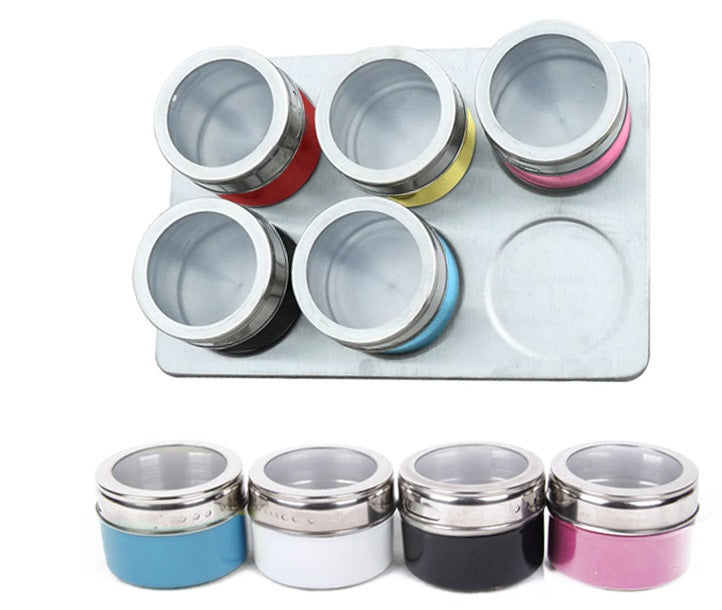 Six Stainless Steel Magnetic Spice Jars and a Rack - Leena Spices