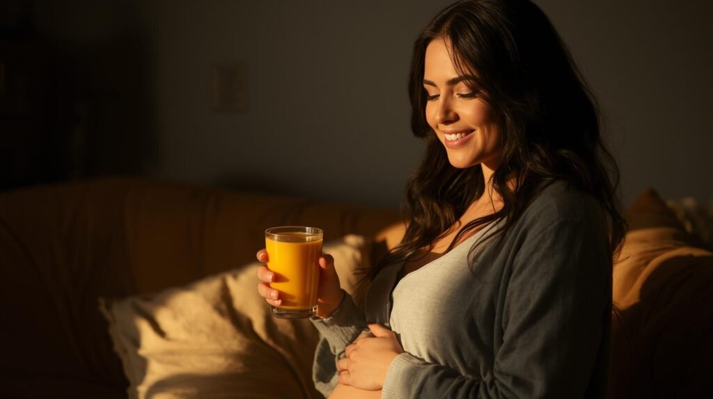 Pregnant lady with saffron milk glass leena spices