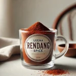 Homemade rendang spice powder in a glass container ready for cooking.