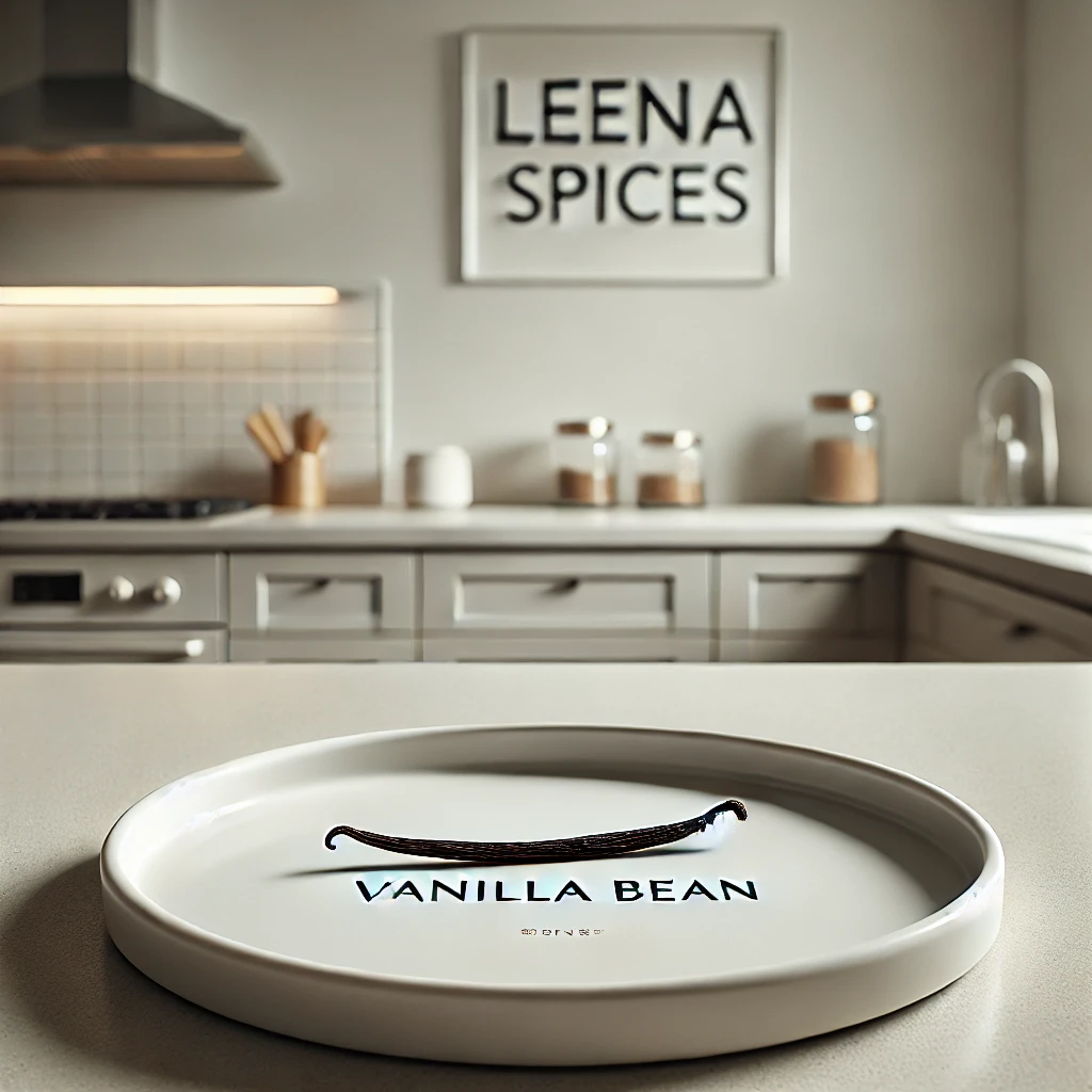 Premium vanilla pood bean in a white plate leena spices
