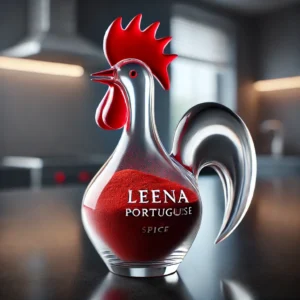 Portuguese chicken spice blend inside a glass chicken container.