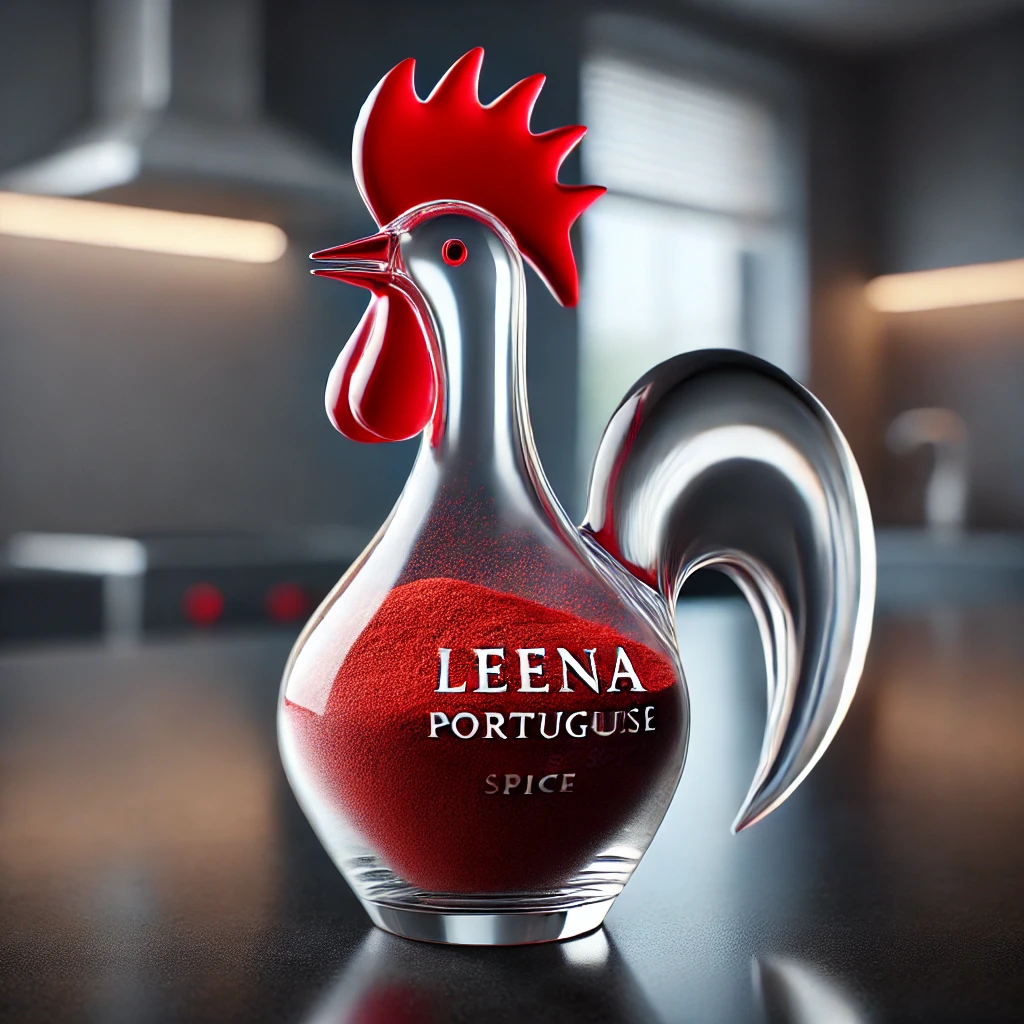 Portuguese chicken spice blend inside a glass chicken container.