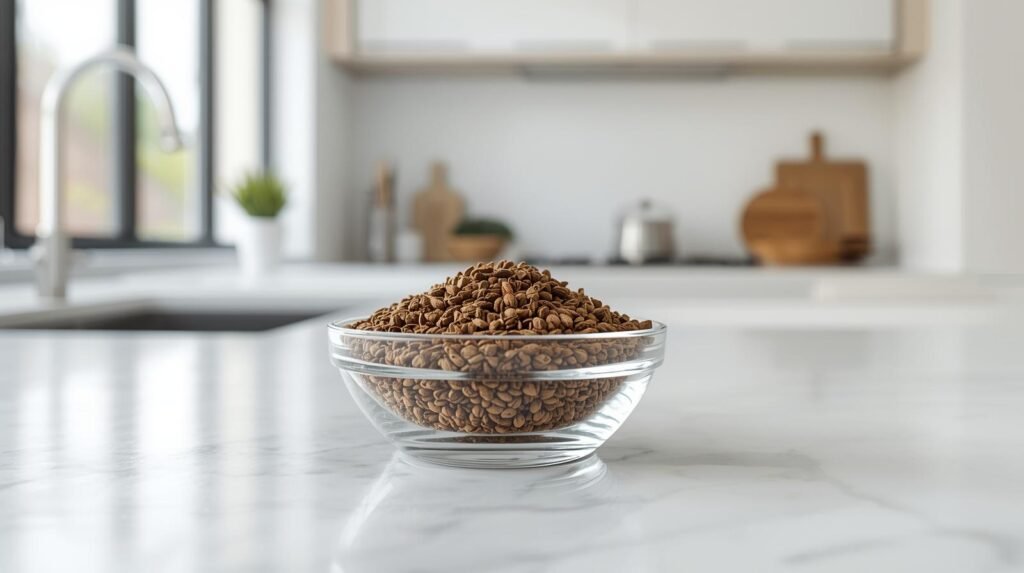 A close-up shot of raw, premium whole cumin seeds showing their natural striped texture and light brown color.